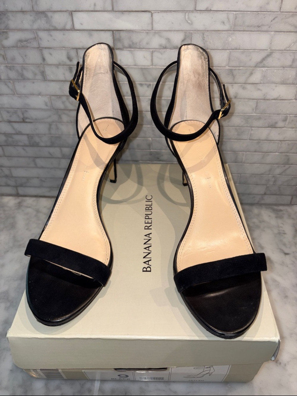 Banana Republic Black Suede Ankle-Strap Stiletto Sandals